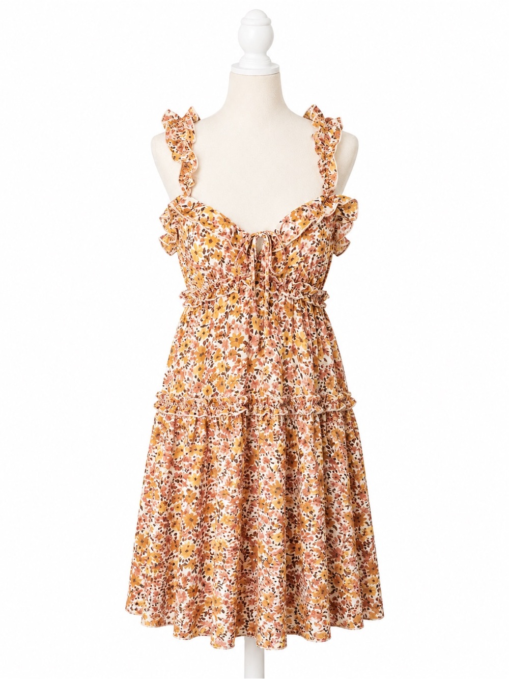 Patrons of Peace Floral Ruffle Mini Dress Boho Tiered Sleeveless Lined Women’s M